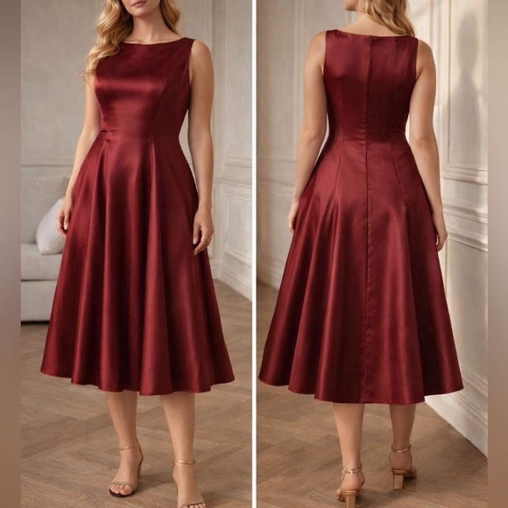 Chi Chi London Burgundy Satin A-Line Midi Dress